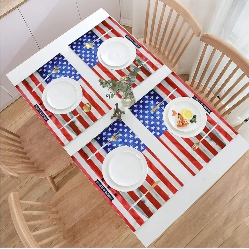 American Flag Placemats Set of 4, 4th of July Star and Stripe Non Slip
